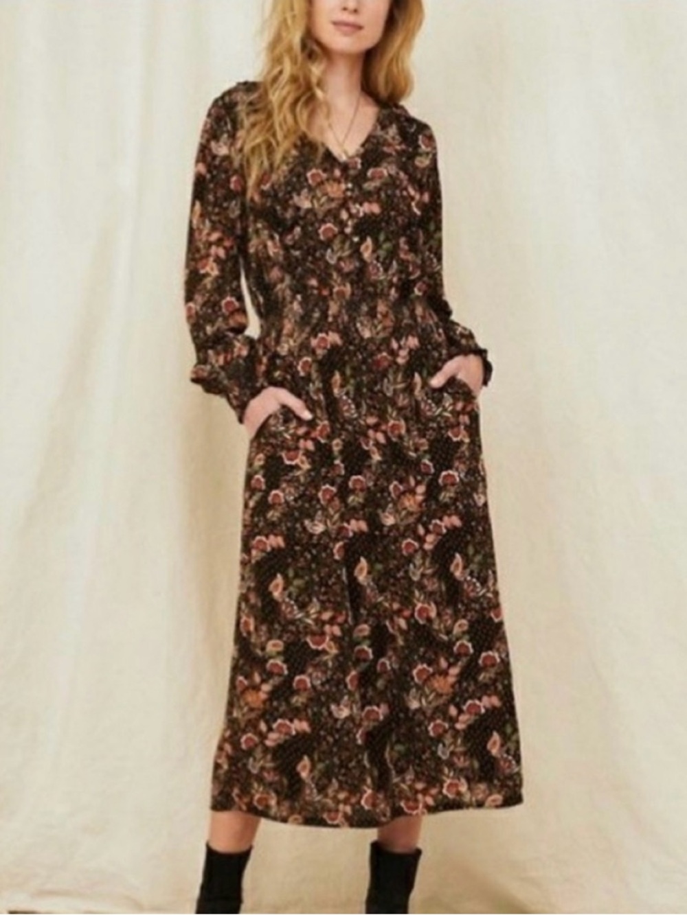 Garnet Hill Floral Cottagecore Ruffle Crepe Dress Womens Size Small